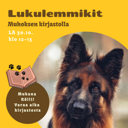 Lukukoira Rölli Muhoksen kirjastossa