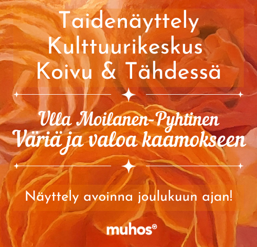 Valoa ja väriä kaamokseen -taidenäyttely Kulttuurikeskuksen aulassa