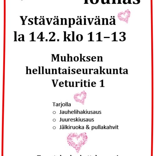 Ystävälounas, ystävänpäivänä 14.2. klo 11 – 13